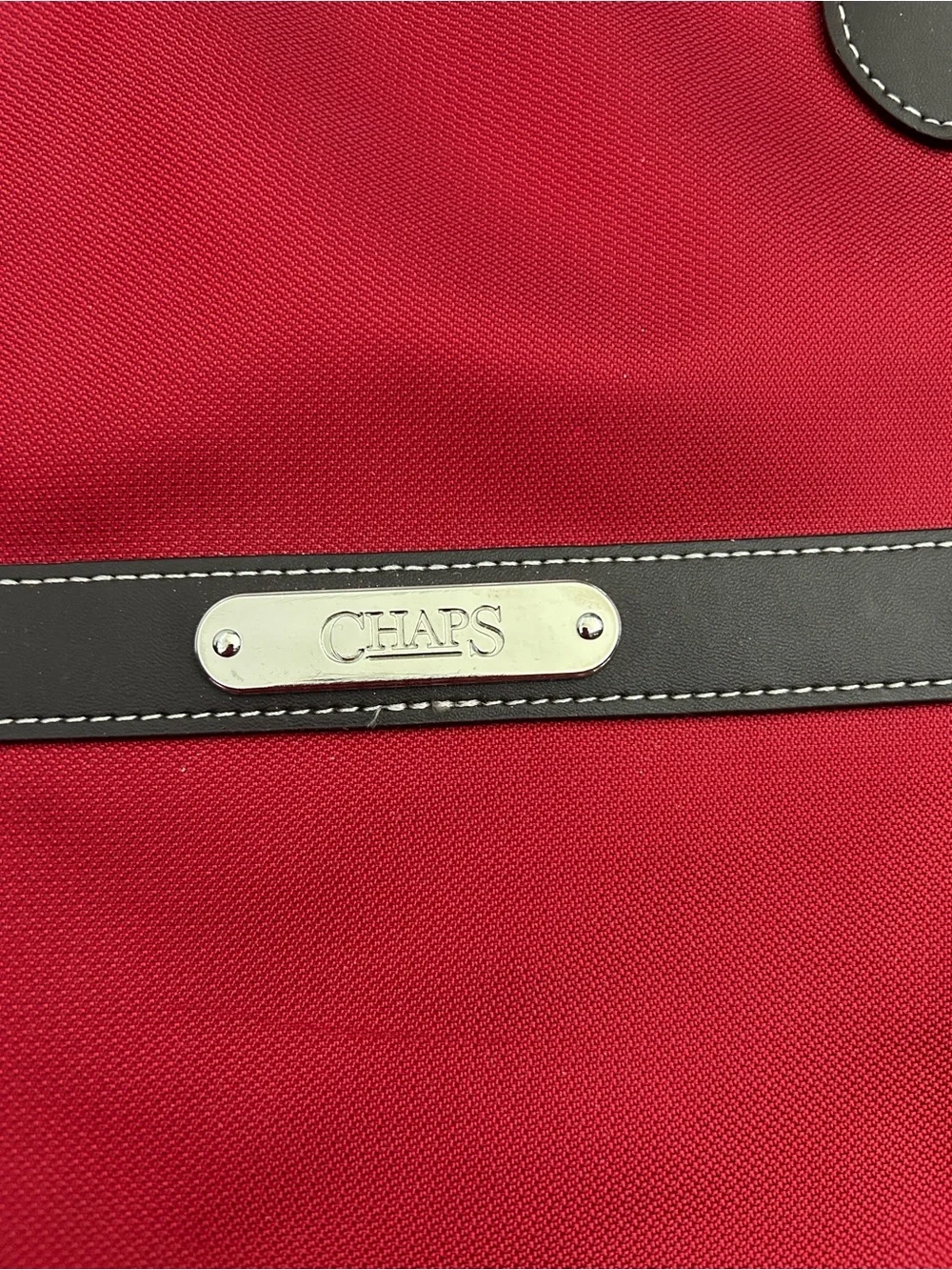 Chaps Red Triple Compartment Weekender Travel Tote Bag Brown Trim